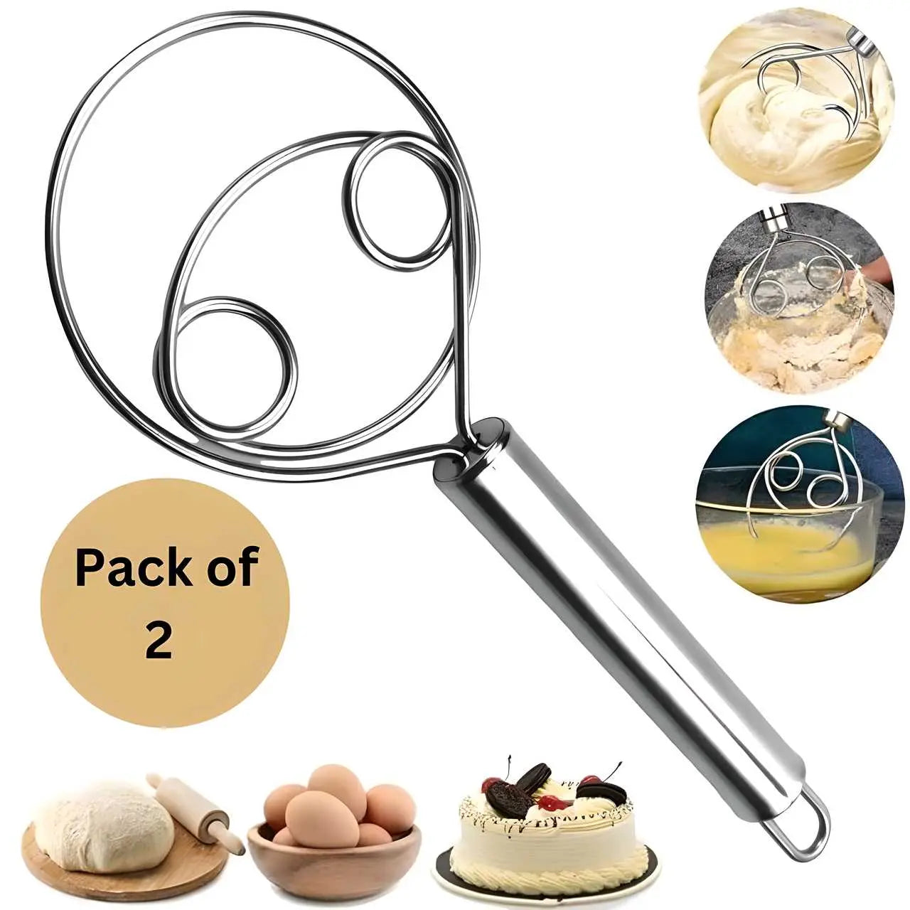 Dishwasher Safe Danish Dough Whisk, Stainless Steel Bread Whisk, Bread Mixer Making Tools  (Pack of 2) 5921f9-c7