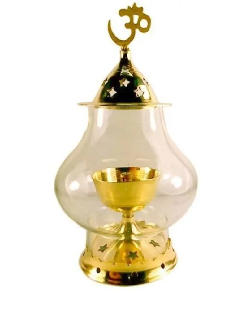 Brass Akhand Diya with Borosilicate Glass for Puja Home Temple Oil Lamp Tea Holder 5921f9-c7