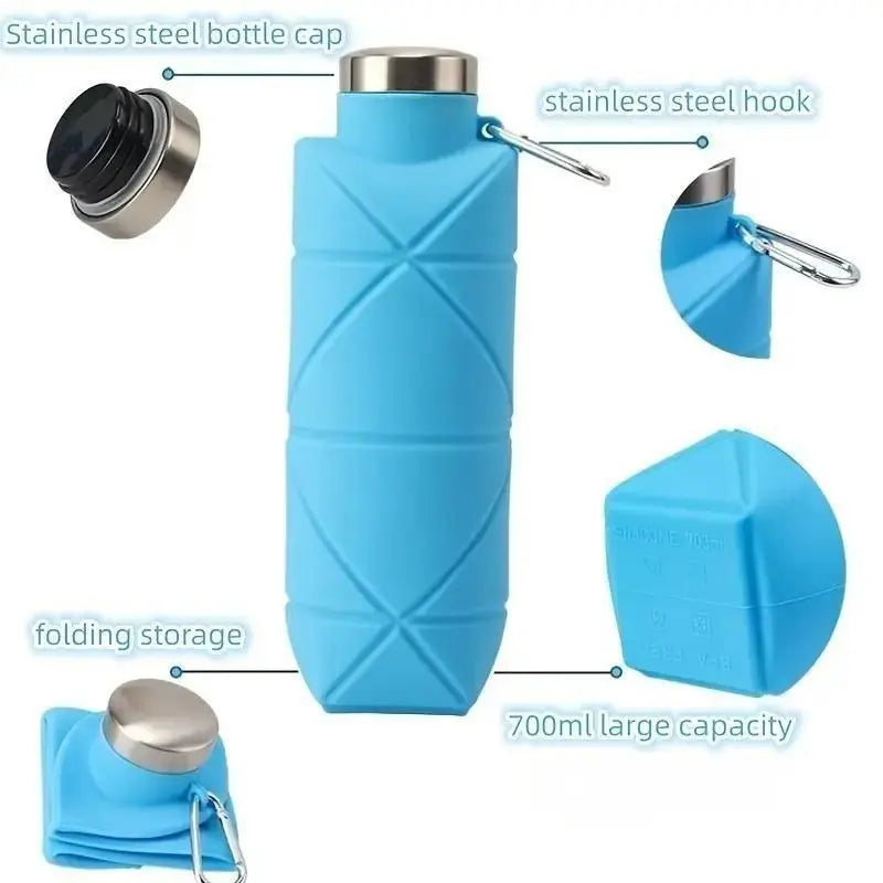 Reusable Foldable Silicone Water Bottle with Portable Buckle Silicone 700Ml - DECORATION HUB