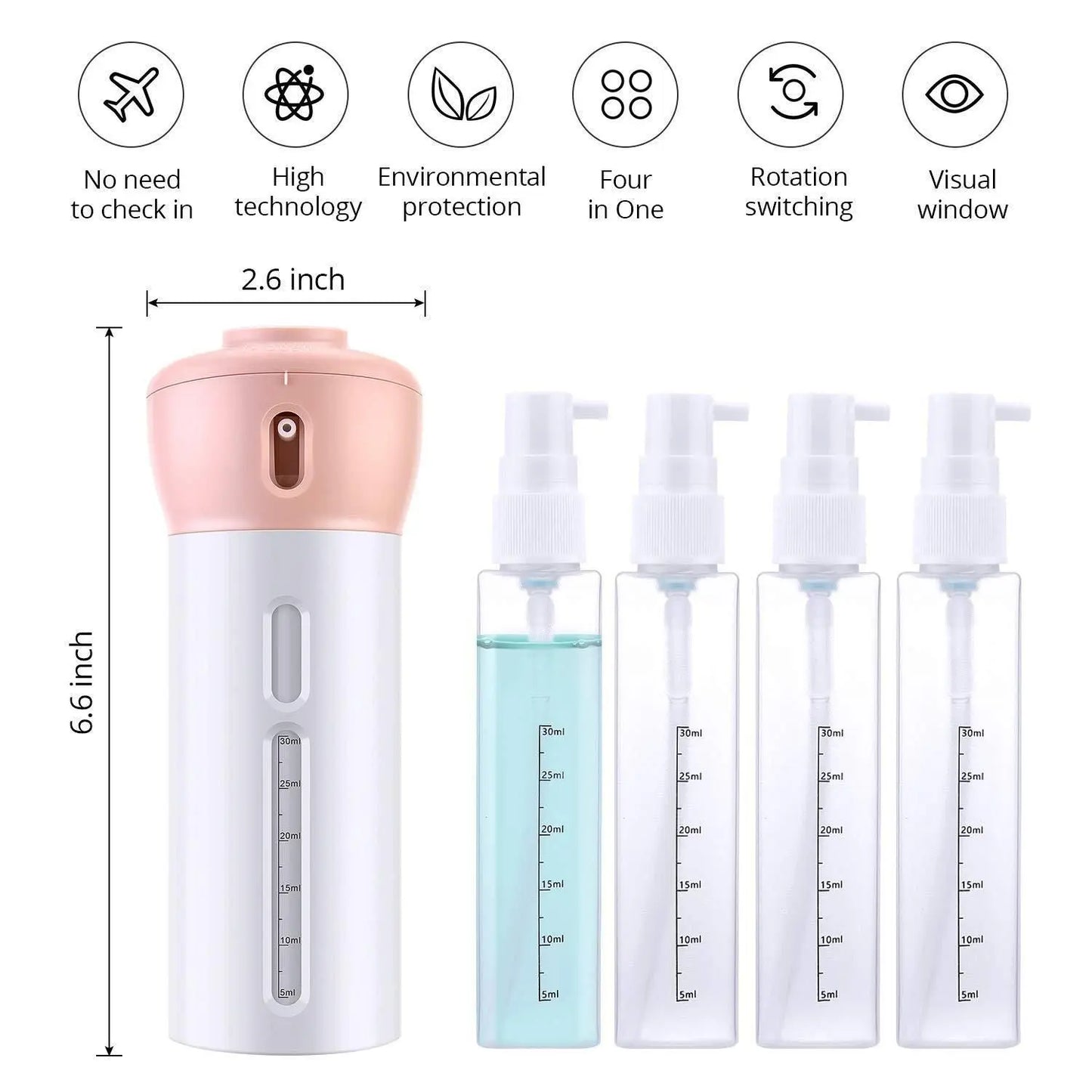 4-in-1 Smart Travel Bottles Set, Includes 4 Empty Reusable 5921f9-c7