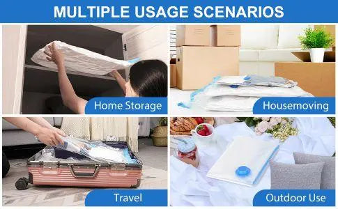 Smart Saver Reusable Vacuum Storage Bags Ziplock Space for Travel plastic clothes blanket cover bag transparent storage quilt blankets cloth with zip, Transparent packing underbed organizer vaccum saver compression - Pack of 4 (2Jumbo+2Large) with Pump 5921f9-c7