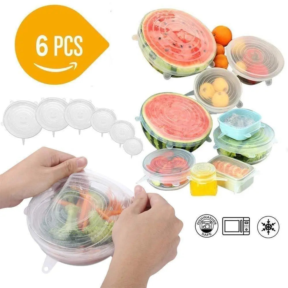 Silicon Lids - Reusable Silicone Stretch Lids For Food Cover ( Set of 6 ) - DECORATION HUB