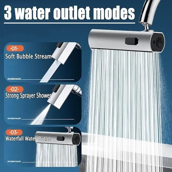 3 in 1 360� Waterfall Kitchen Faucet, Touch Faucet, Extender for Kitchen Sink - DECORATION HUB