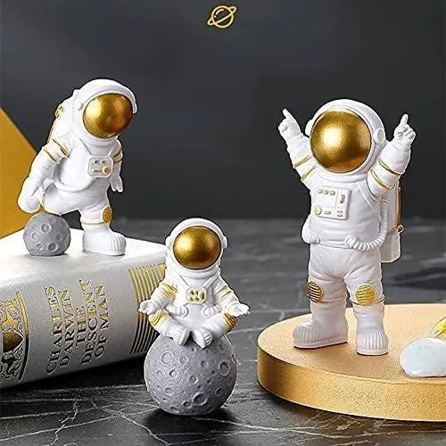 Astronaut Spaceman Statue Ornament Home Office Desktop Figurine Decors Set of 3 - Golden - DECORATION HUB