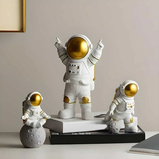 Astronaut Spaceman Statue Ornament Home Office Desktop Figurine Decors Set of 3 - Golden - DECORATION HUB