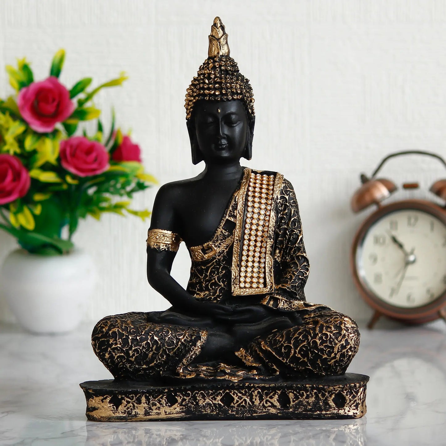 eCraftIndia Black and Golden Meditating Lord Buddha Handcrafted Decorative Showpiece 5921f9-c7