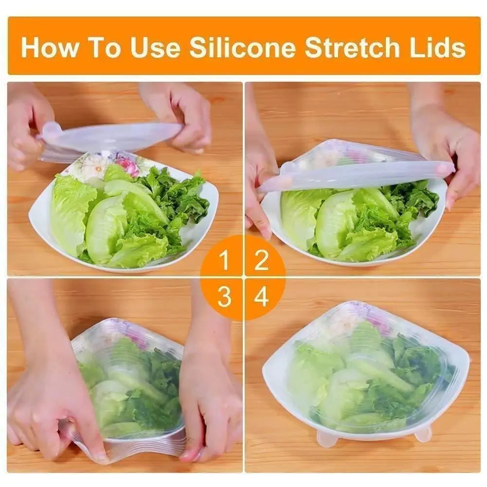 Silicon Lids - Reusable Silicone Stretch Lids For Food Cover ( Set of 6 ) - DECORATION HUB