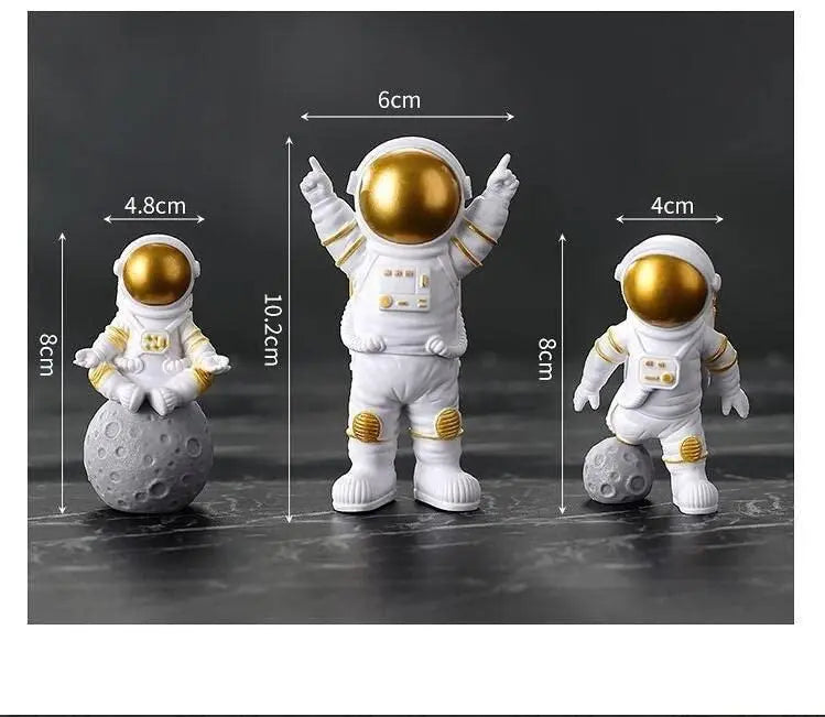 Astronaut Spaceman Statue Ornament Home Office Desktop Figurine Decors Set of 3 - Golden - DECORATION HUB