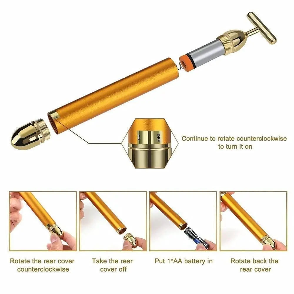 24K Gold Energy Beauty Bar Electric Facial Massage Roller 5921f9-c7