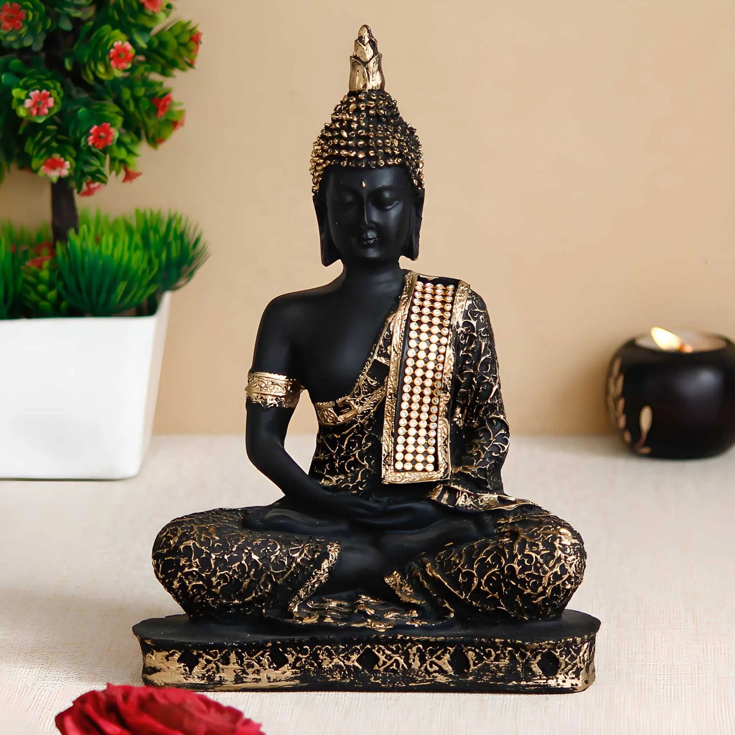 eCraftIndia Black and Golden Meditating Lord Buddha Handcrafted Decorative Showpiece 5921f9-c7