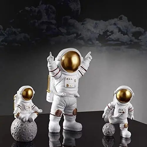 Astronaut Spaceman Statue Ornament Home Office Desktop Figurine Decors Set of 3 - Golden - DECORATION HUB