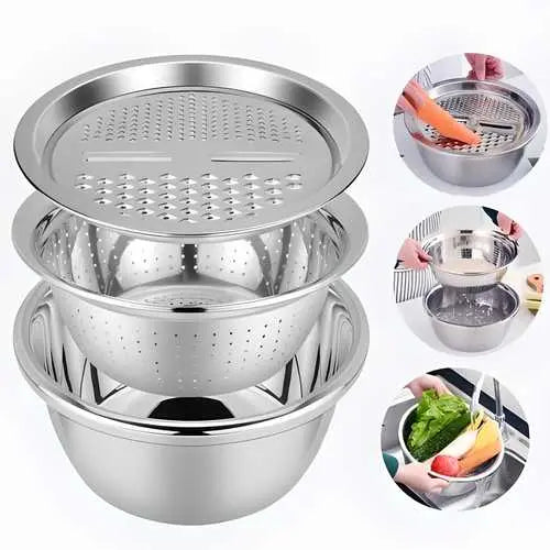 3 in 1 Multifunctional Grater Basin Stainless Steel Colanders Set 5921f9-c7