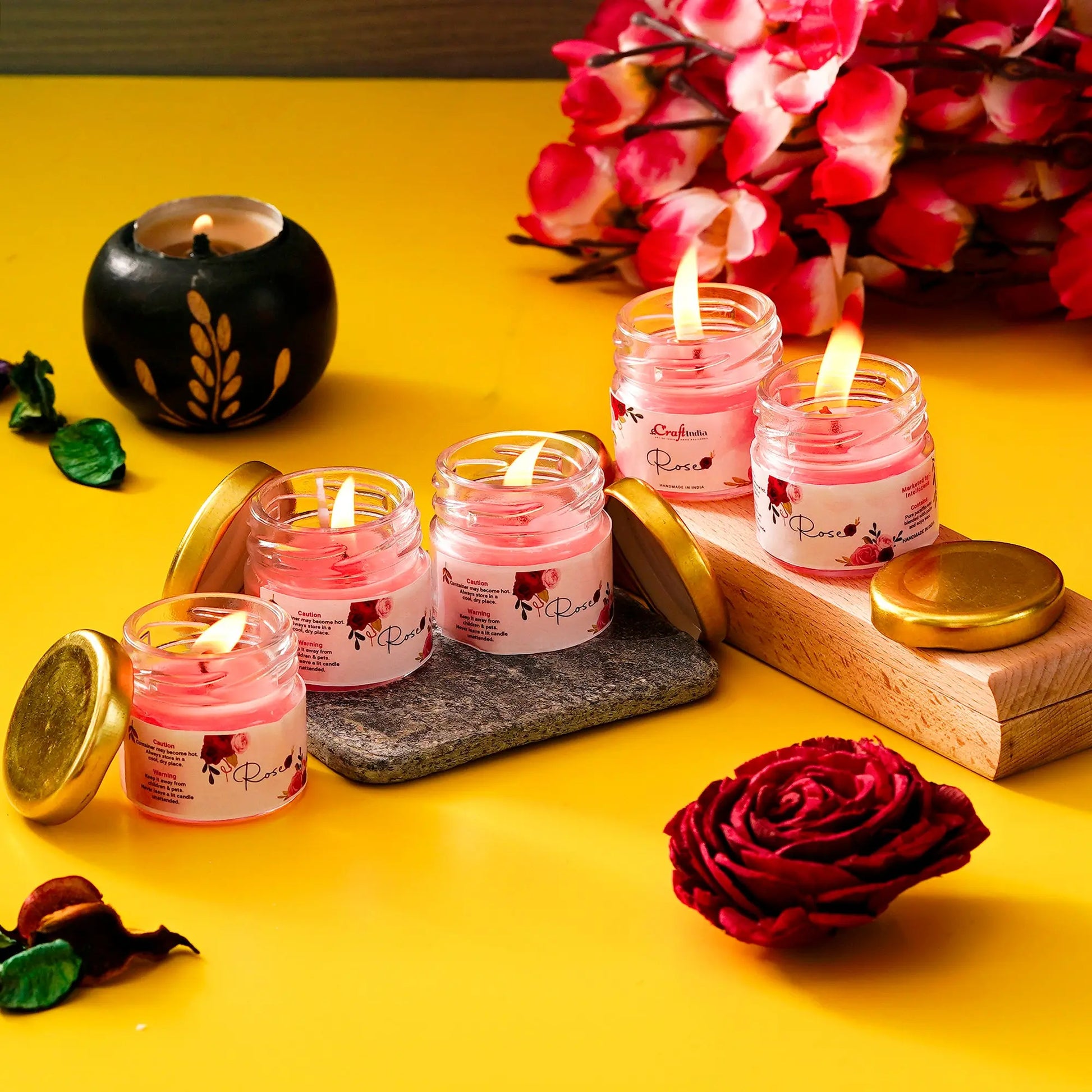 eCraftIndia Set of 5 Rose Scented Minijar Candle 5921f9-c7