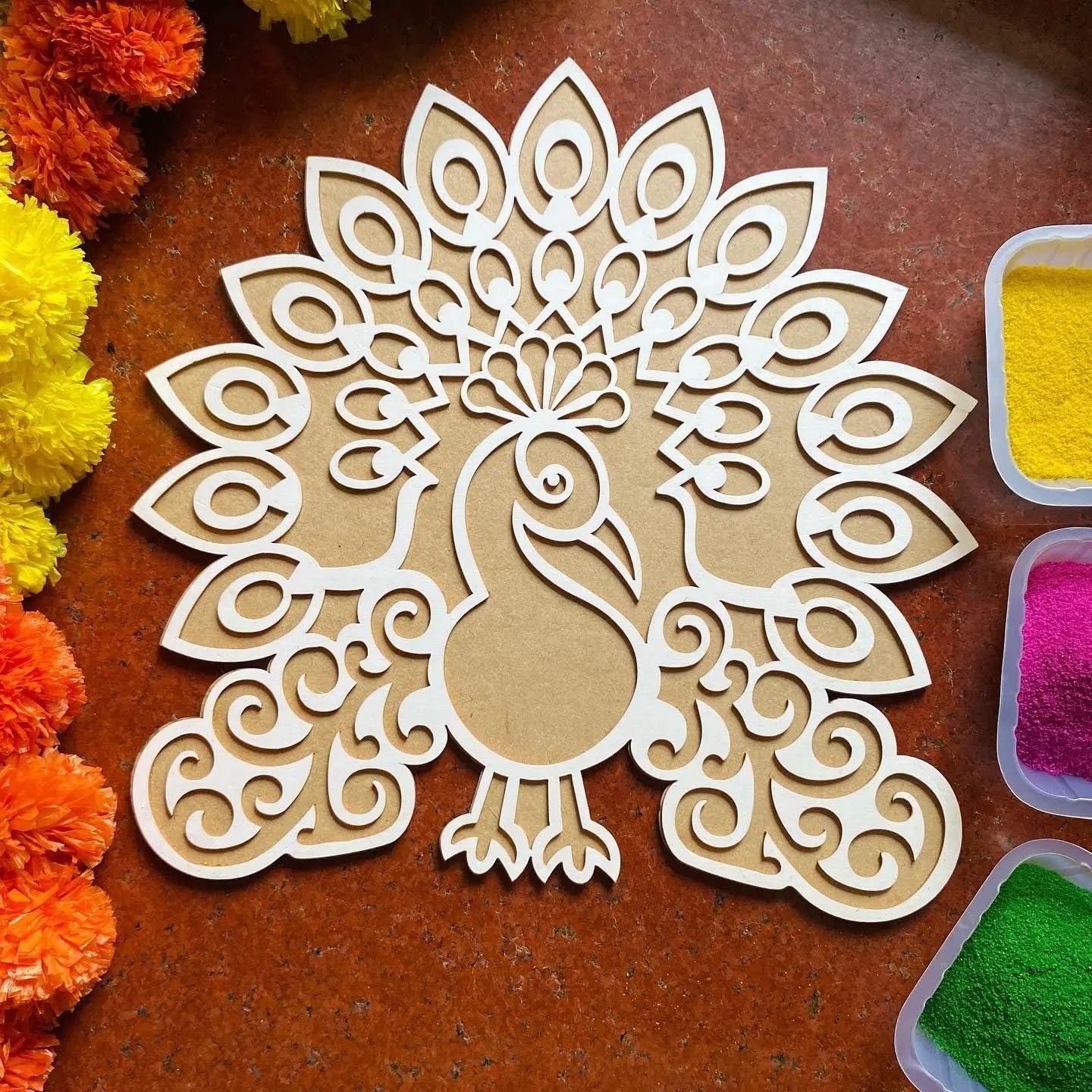 Reusable Wooden Base and Rangoli Template Mat 5921f9-c7