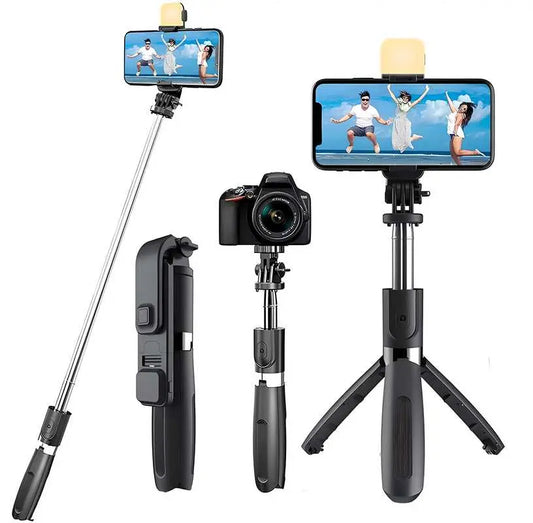 Extendable Flash 3-in-1 Selfie Stick Tripod with Bluetooth Remote 5921f9-c7