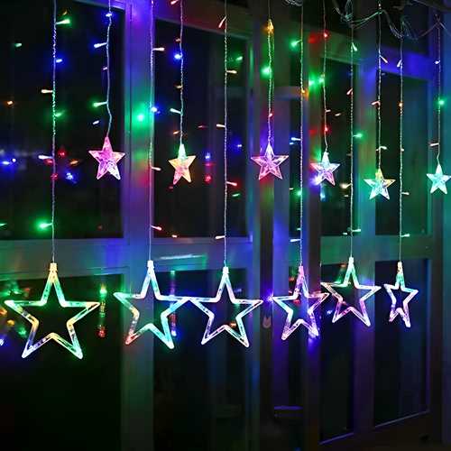 12 Stars Curtain String Lights, Window Curtain Hanging Light - DECORATION HUB